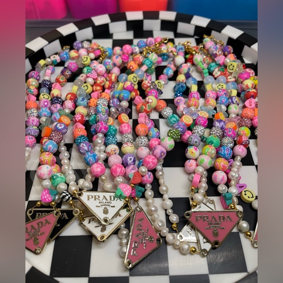 Upcycled Prada Pendent Beaded Necklace - Picture 4 of 7